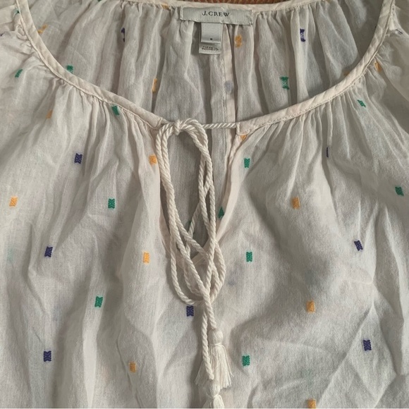 J Crew Chambray Dot Peasant Tassel Blouse - Picture 2 of 8